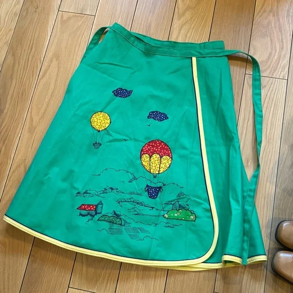 Vintage 70s wrap skirt hot air balloon patchwork green circle skirt - Picture 1 of 9